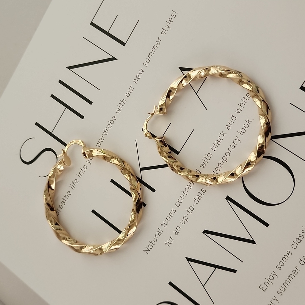 GOLD Hoop Earrings Twisted Chunky Thick Hoops Y2K Statement Hip Hop - Picture 10 of 14